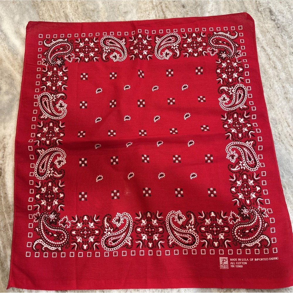 Paris Bandana Handkerchief Accessories Red Paisley Cotton USA RN13960 VTG